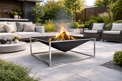 Industrialne Palenisko Ogrodowe 90x90 z Nierdzewną Podsawą  